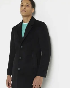 River Island single breasted overcoat Black Outlet