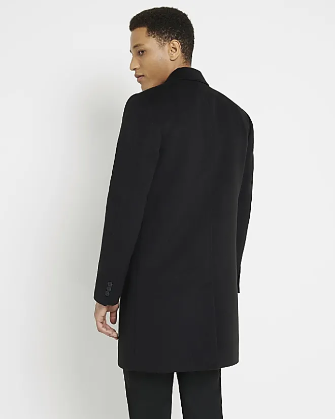 River Island single breasted overcoat Black Outlet