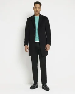 River Island single breasted overcoat Black Outlet