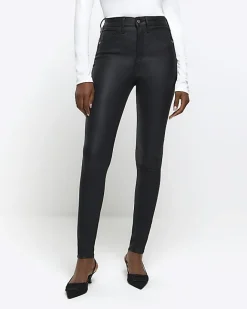 River Island skinny bum sculpt coated jeans Black Hot