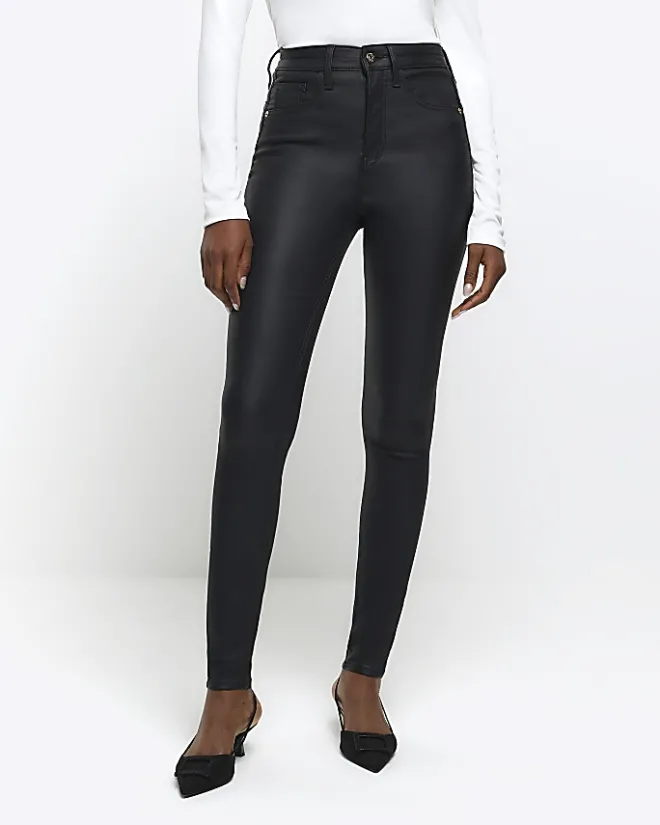 River Island skinny bum sculpt coated jeans Black Hot