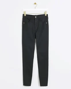 River Island skinny bum sculpt coated jeans Black Hot