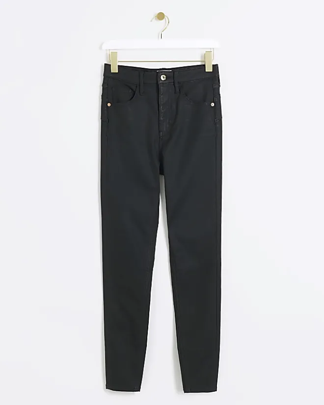 River Island skinny bum sculpt coated jeans Black Hot