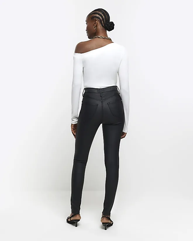 River Island skinny bum sculpt coated jeans Black Hot