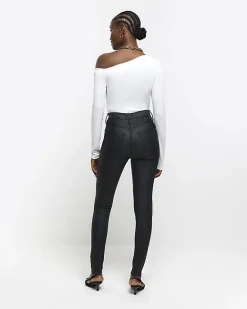 River Island skinny bum sculpt coated jeans Black Hot