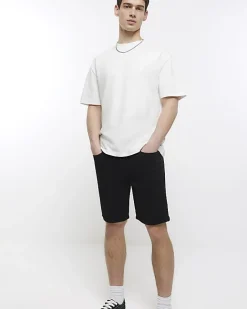 River Island skinny fit denim shorts Black Hot