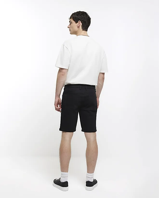 River Island skinny fit denim shorts Black Hot