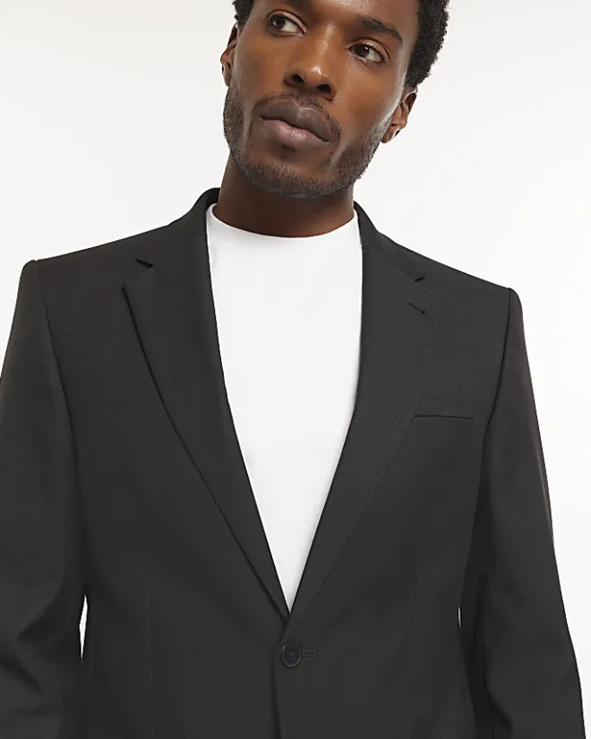 River Island skinny fit twill suit jacket Black Best