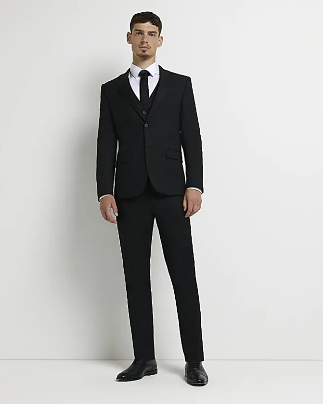 River Island skinny fit twill suit jacket Black Hot