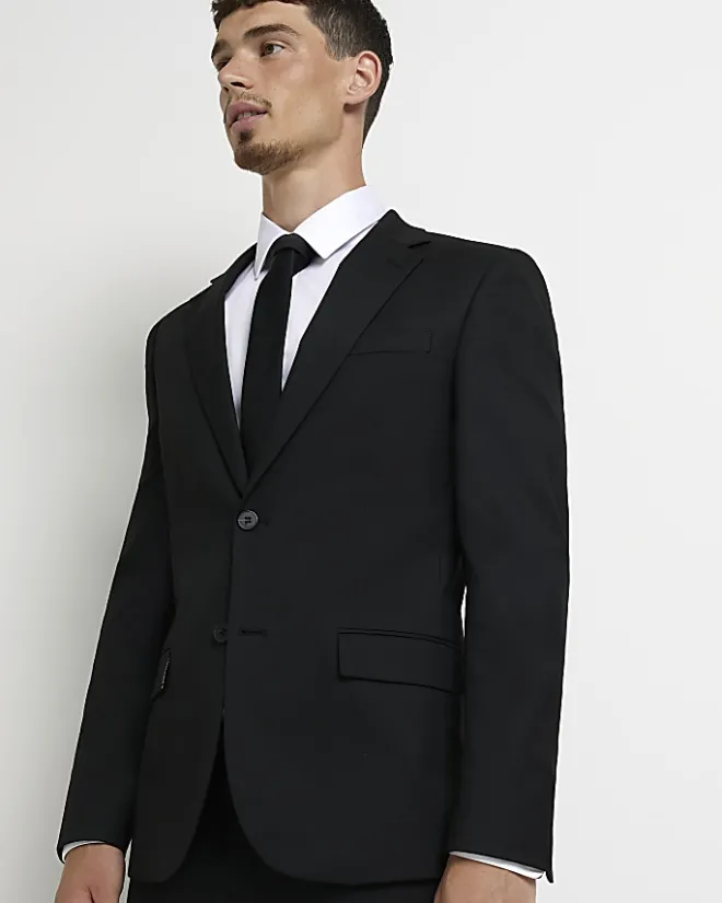 River Island skinny fit twill suit jacket Black Hot