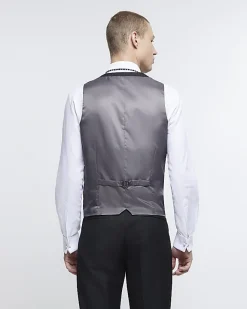 River Island skinny fit twill waistcoat Black Outlet