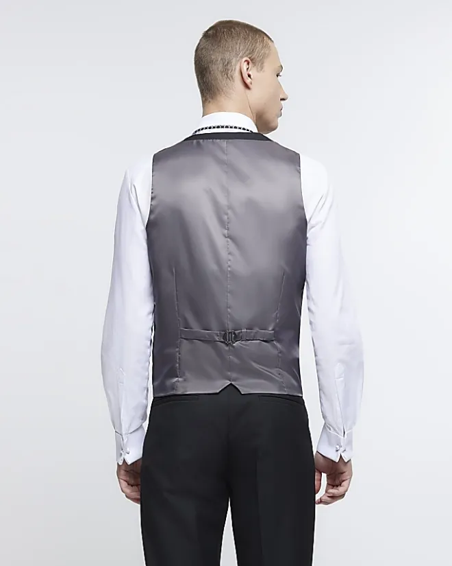 River Island skinny fit twill waistcoat Black Outlet