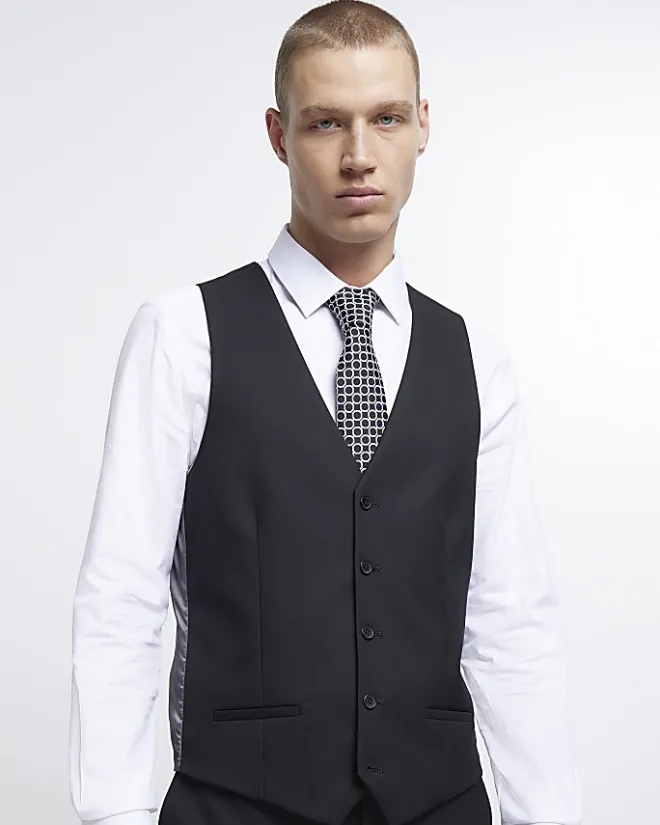 River Island skinny fit twill waistcoat Black Outlet