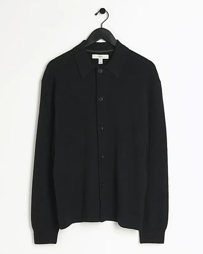 River Island slim fit boucle knit cardigan Black Outlet
