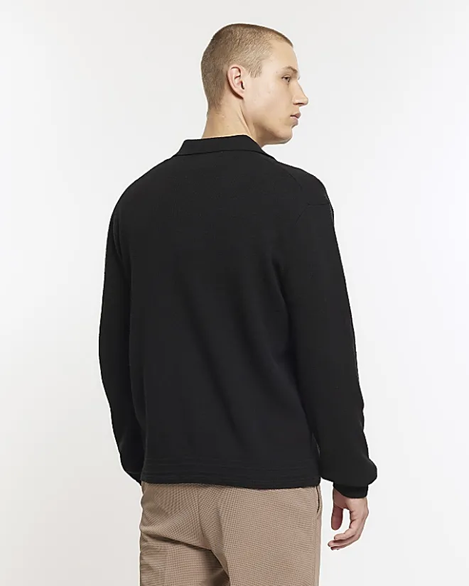 River Island slim fit boucle knit cardigan Black Outlet