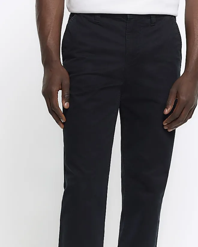 River Island slim fit casual chino trousers Black Fashion