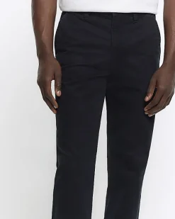 River Island slim fit casual chino trousers Black Fashion