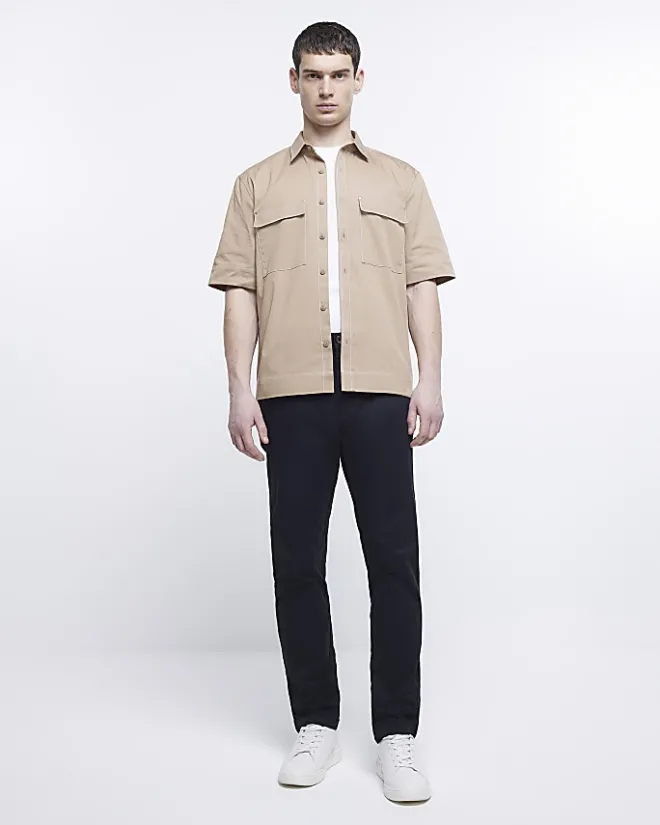 River Island slim fit casual chino trousers Black Sale