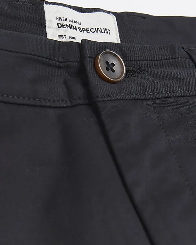 River Island slim fit casual chino trousers Black Sale