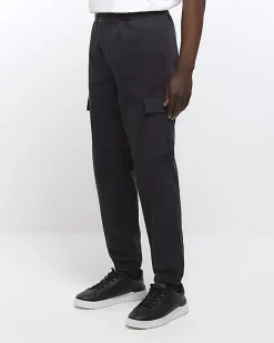 River Island slim fit cuffed cargo trousers Black Discount