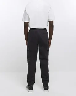 River Island slim fit cuffed cargo trousers Black Discount