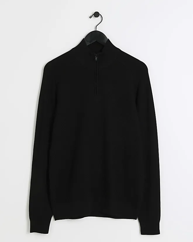 River Island slim fit diagonal half zip jumper Black Discount