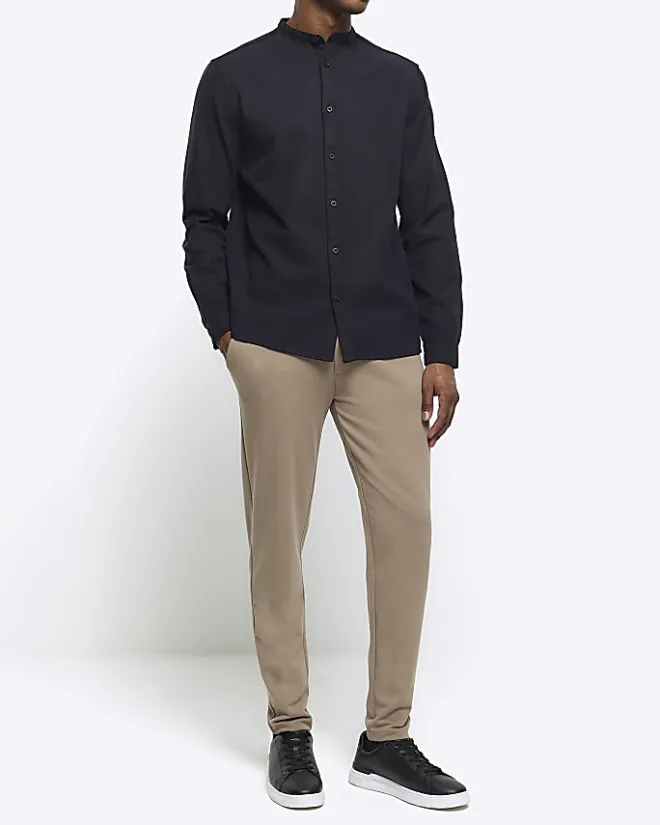 River Island slim fit grandad collar shirt Black Sale