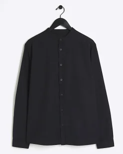 River Island slim fit grandad collar shirt Black Sale