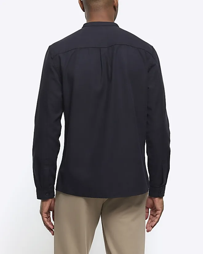 River Island slim fit grandad collar shirt Black Sale