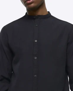River Island slim fit grandad collar shirt Black Sale