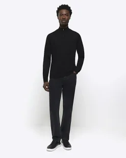 River Island slim fit knitted half zip jumper Black Outlet