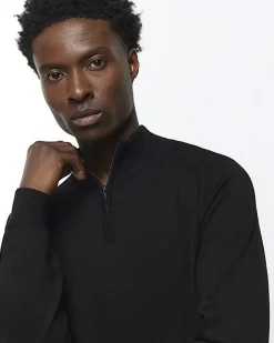 River Island slim fit knitted half zip jumper Black Outlet