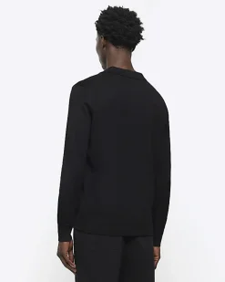 River Island slim fit knitted long sleeve polo Black Hot