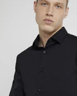 River Island slim fit long sleeve shirt Black Sale
