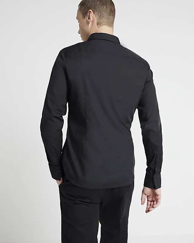 River Island slim fit long sleeve shirt Black Sale