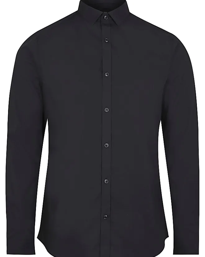 River Island slim fit long sleeve shirt Black Sale
