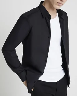River Island slim fit long sleeve shirt Black Sale