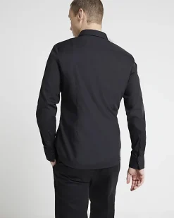 River Island slim fit long sleeve shirt Black Sale