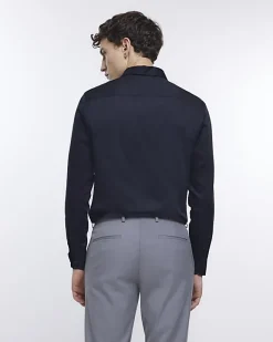 River Island slim fit sateen long sleeve shirt Black Online
