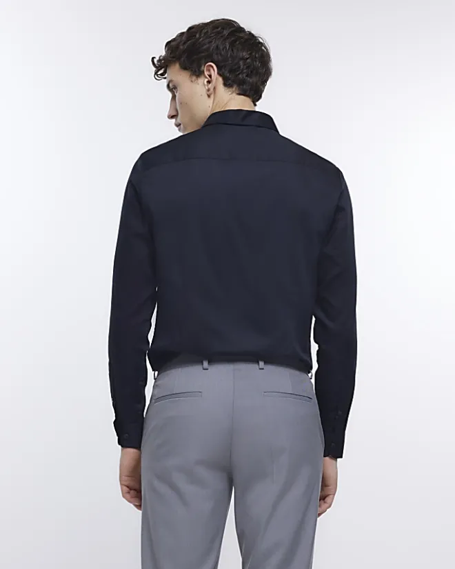 River Island slim fit sateen long sleeve shirt Black Online