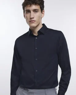 River Island slim fit sateen long sleeve shirt Black Online