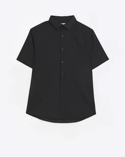 River Island slim fit short sleeve shirt Black New