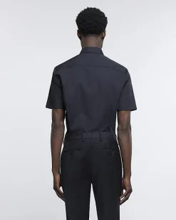 River Island slim fit short sleeve shirt Black New