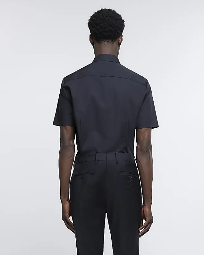 River Island slim fit short sleeve shirt Black New