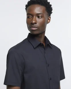 River Island slim fit short sleeve shirt Black New