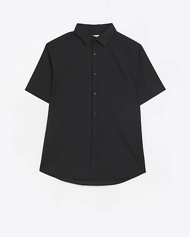 River Island slim fit short sleeve shirt Black New