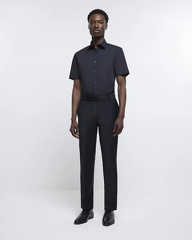 River Island slim fit short sleeve shirt Black New