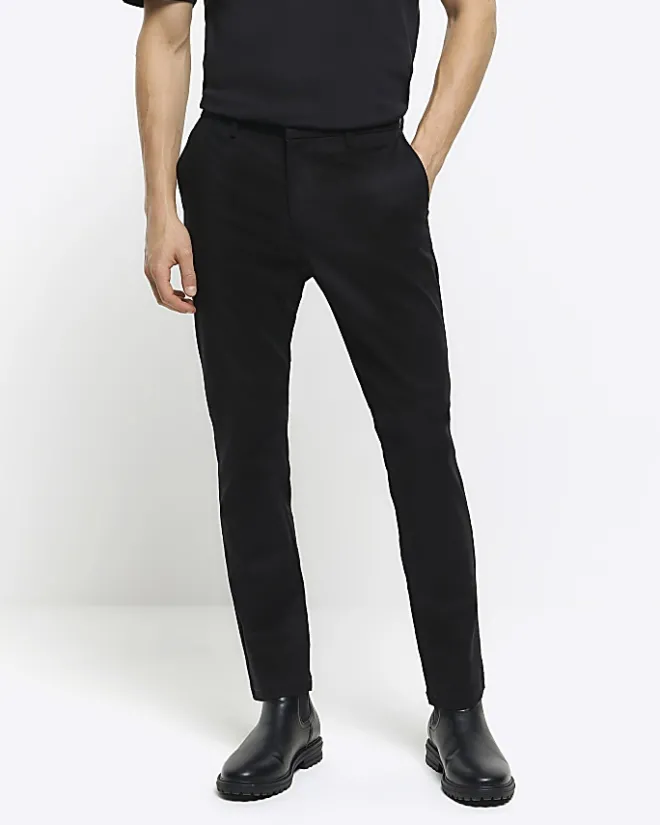 River Island slim fit smart chino trousers Black Discount