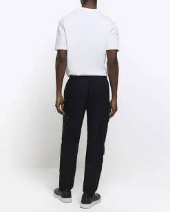River Island slim fit smart techy cargo trousers Black Best