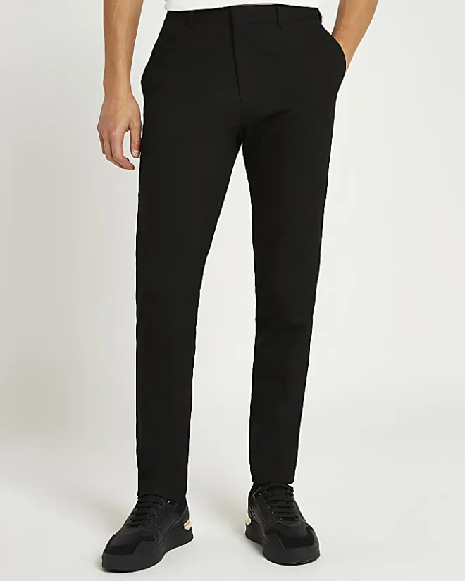 River Island slim fit smart trousers Black Sale